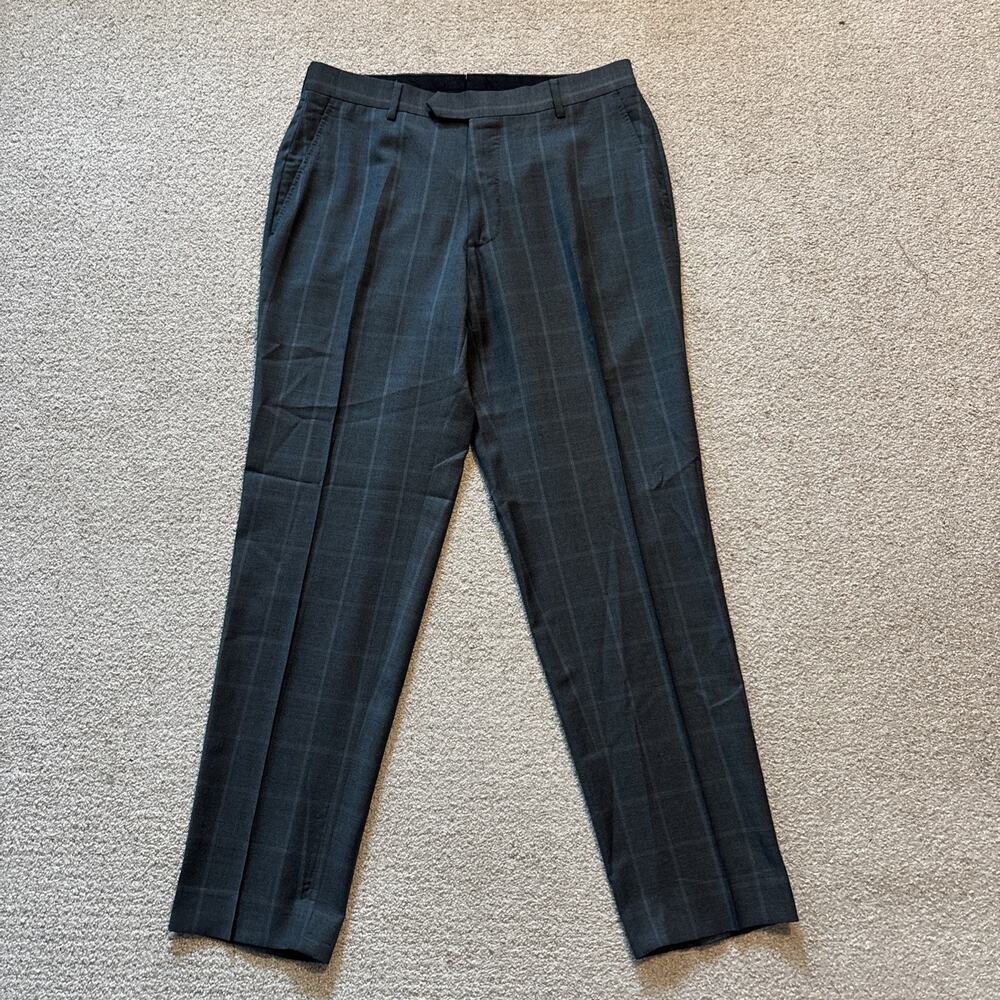David Alan Dormeuil Cloth Luxury Wool And Silk Men Dress Pants Green Gray